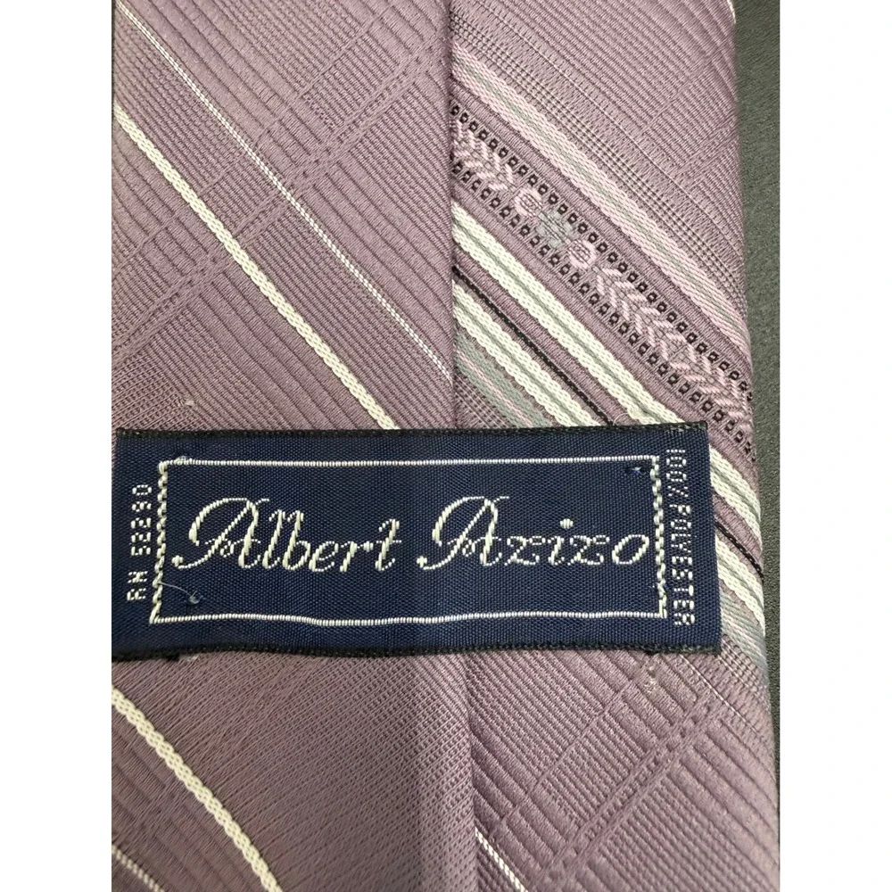 Albert Azizo Mens Necktie Set 2 Vintage Striped Brown Lavender‎ Purple Polyester
